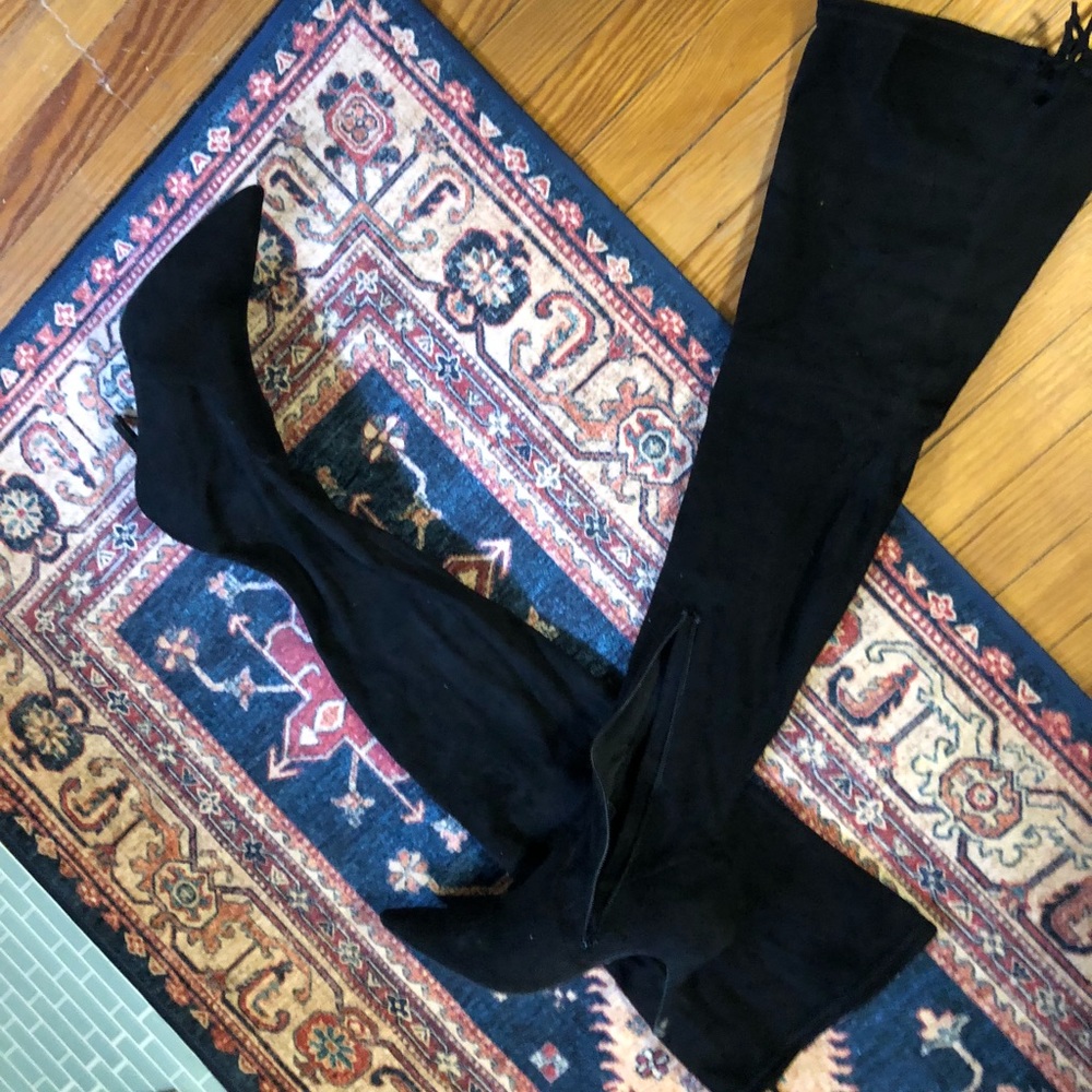 Large calf plus size kitten heel over the knee faux black suede boots size 10